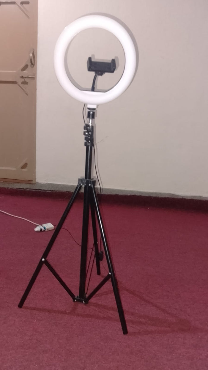 Portable 10-Inch LED Ring Light With 7 Feet Adjustable Tripod Stand & Mobile Holder | 3 Light Modes | Foldable 2 Feet | USB Powered