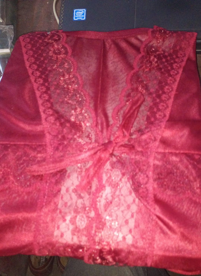 2 Pcs Premium Silk Lace Women's Sleepwear Set Inner & Gown Nightwear (Size Free Color Black)