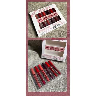 6 Pcs Nude & Red Matte Lip Gloss Set | High Pigmented Long Lasting Liquid Lipstick Collection