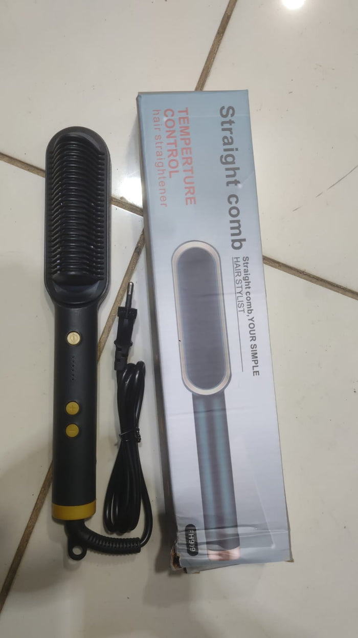 909 Hair Straightening Brush | Electric 2‑In‑1 Straightener & Curler | Heating Styling Comb | Quick 3‑Minute Styling