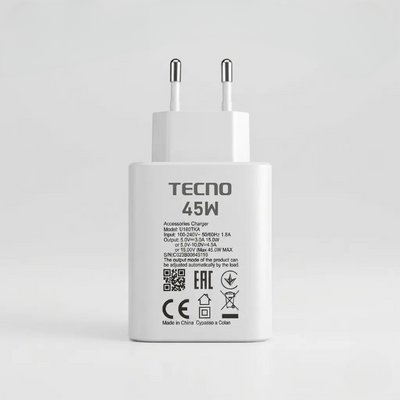 Tecno 45W Original Fast Charging Power Adapter | USB Type-A Wall Charger For Tecno Smartphones | 45W Fast Charger