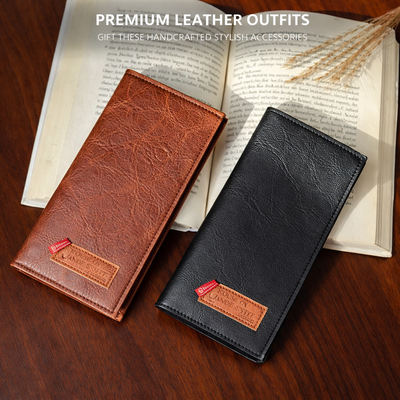 New Design Long Wallet For Men & Women | 12 Card Slots | Half Zip Pocket - Black