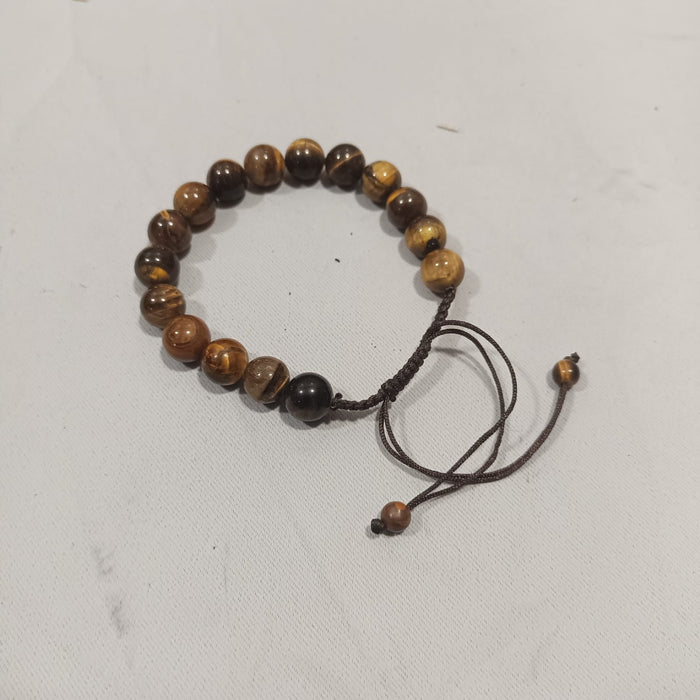 Natural Tiger Eye Stone Bracelet - Genuine Gemstone Beaded Wristband Healing Crystal Jewelry For Men And Women Fashion Accessory - Adjustable