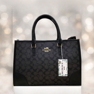 Coach Signature Print Tote Bag For Women With Double Top Handles And Spacious Everyday Carry Design - Beige