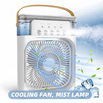 Portable Air Conditioner Fan USB Electric Fan With LED Night Light, Fine Mist Water, And Humidifier Function | Led Night Light Water Mist (10 Inch Rechargeable Random Color)