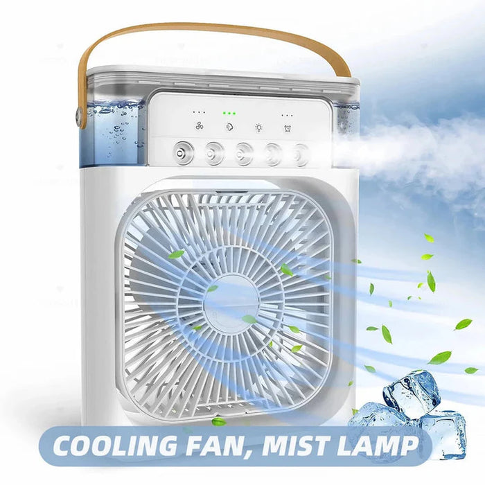 Portable Air Conditioner Fan USB Electric Fan With LED Night Light, Fine Mist Water, And Humidifier Function | Led Night Light Water Mist (10 Inch Rechargeable Random Color)