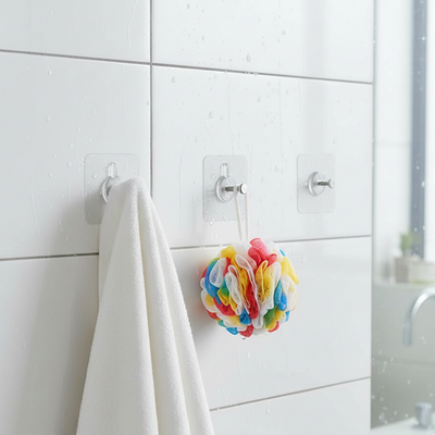 Wall Mounted Self Adhesive Transparent Screw Hooks (Pack Of 10) | Strong No-Drill Hooks For Home & Bathroom Use (Pack Of 10)