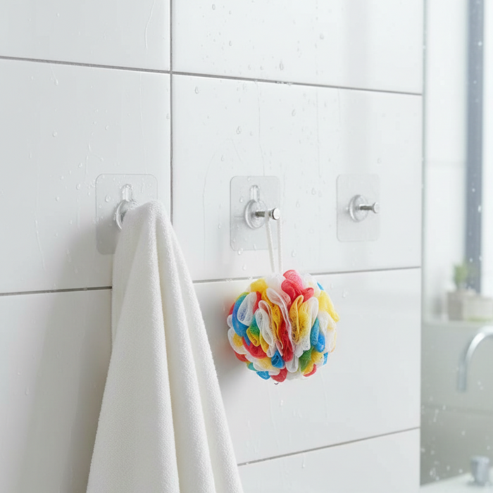 Wall Mounted Self Adhesive Transparent Screw Hooks (Pack Of 10) | Strong No-Drill Hooks For Home & Bathroom Use (Pack Of 10)