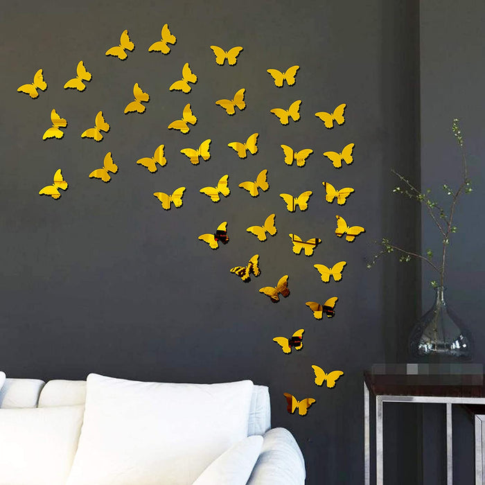 (Pack Of 30) 3D Acrylic Butterfly Wall Decoration Items For Home, Bedrooms Inspire Kids And Look Decent - Golden