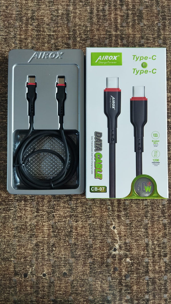 Airox USB Type-C To Type-C 60W Fast Charging Data Cable – Black