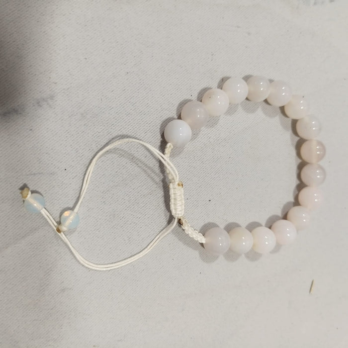 Natural Milky White Aqeeq Stone Bracelet - Genuine Gemstone Beaded Wristband Elegant Handcrafted Jewelry For Men And Women Fashion Accessory - Adjustable