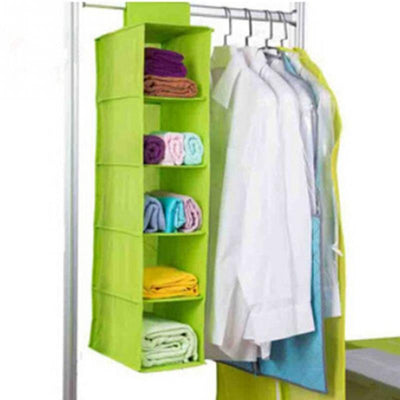 5 Shelf Clothes Hanging Organizers Pant Organizer Wardrobe Section Storage Closet Organiser (Random Color)