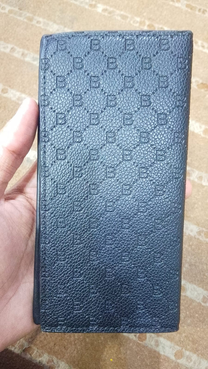 Premium Embossed Monogram Leather Long Wallet – Luxury Bi-Fold Business Clutch & Card Organizer For Men (Black