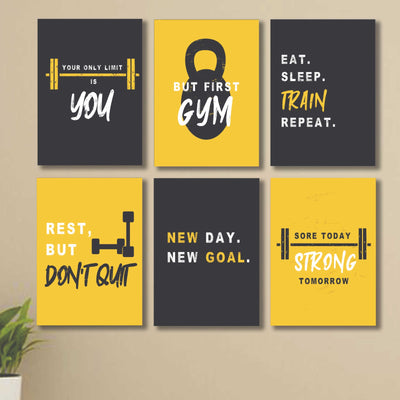 6 PC Gym Motivational Quote Wall Decor Cardboard Phototiles Inspiring And Energetic Decorative Fitness Art - 8*11