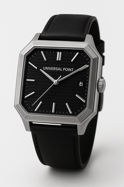 Universal Point UP 1988 – Square Dial Leather Strap Watch | Stainless Steel Case | Water Resistant 3 ATM (With Box)