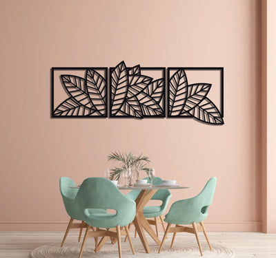 3D Wooden 3 Piece Long Leaf Panels | Wall Hanging Wooden Art | Wall Art I Wall Art For Room Decoration