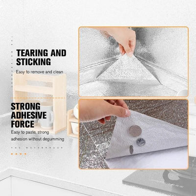 Silver Foil Kitchen Waterproof & Oil Proof Sticker | Aluminum Foil Self-Adhesive Sheet For Stove, Cabinets & Walls – Heat Resistant Wallpaper (60×200cm)