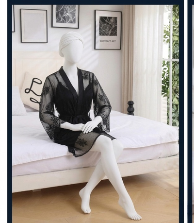 2-Piece Women's Sleepwear Set – Camisole, Shorts & Lace Gown Soft Satin Nightwear Free Size (Black)