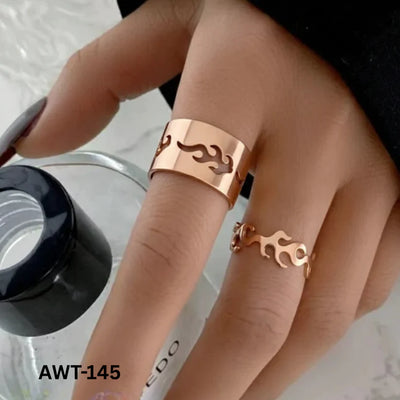 AWT-145 Star Couple Rings Adjustable Matching Rings With Elegant Star Design For Couples (Black)