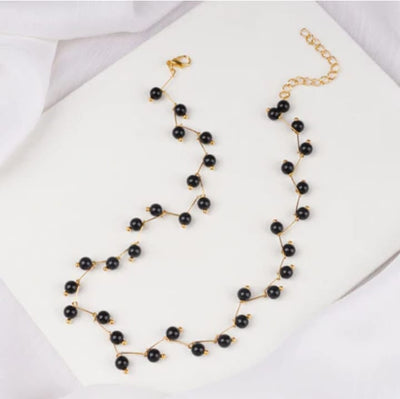 Zig Zag Black Choker With Earrings For Girls - Black