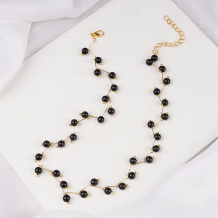 Zig Zag Black Choker With Earrings For Girls - Black