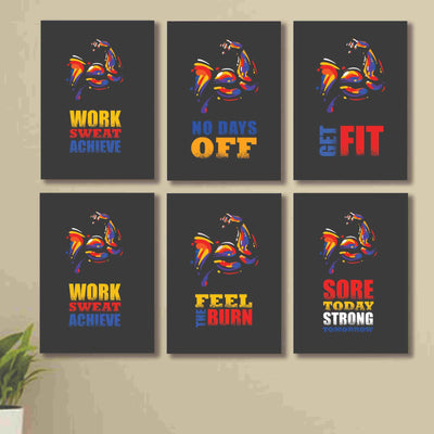 6 Pc Wall Decor Cardboard Phototiles With Double Tape Motivational Gym Quotes Work Hard Biceps Triceps(8*11size)
