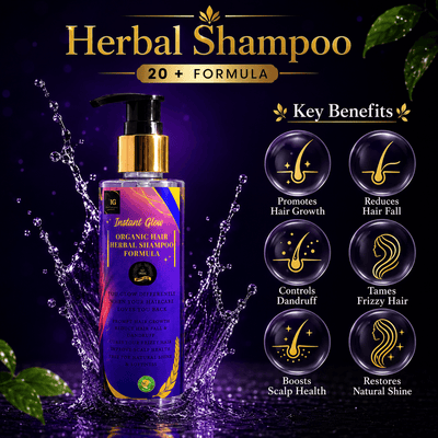 Instant Glow Herbal Shampoo 20+ Formula 150ml | Organic Herbal Hair Shampoo For Hair Growth & Hair Fall Control | Dandruff & Frizz Control | Scalp Nourishing Shampoo