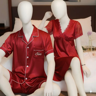 Couple Night Suit / Sleepwear Set – Stylish Nightdress & Pajama Shorts | SKU DC-C003 | Black (3 Pcs)