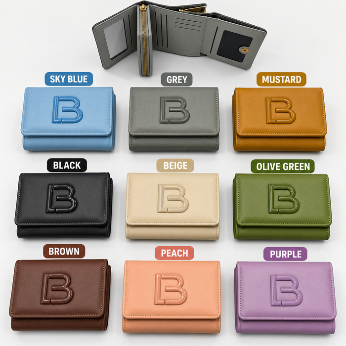 Premium Imported Ladies Mini Wallet – Stylish Check Design With Gold Lock - Beige