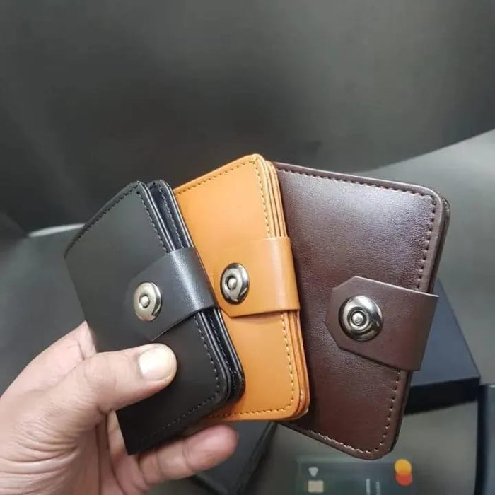 Boy's Leather Wallet Black Mustard Brown Snap Closure Compact Bifold Wallet For Kids & Teens (Color Black)