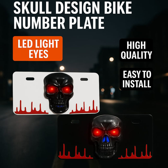 Skull LED Back Number Plate For 70cc & 125cc Bikes – Most Trending Styling Accessory - Black