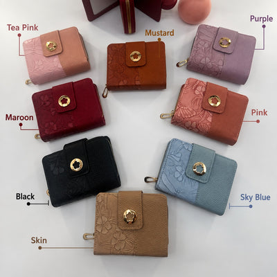 Premium Imported Ladies Check Flap Wallet With Zipper & Card Slots - Black