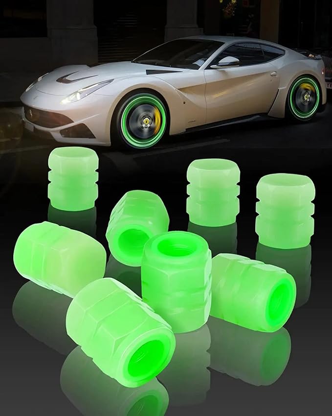Luminous Valve Motorcycle Bicycle Bike Car Wheel Tyre Hub Cap Fluorescent Night Glowing Luminous Valve Stem Caps Decor - 2 Pcs, Green
