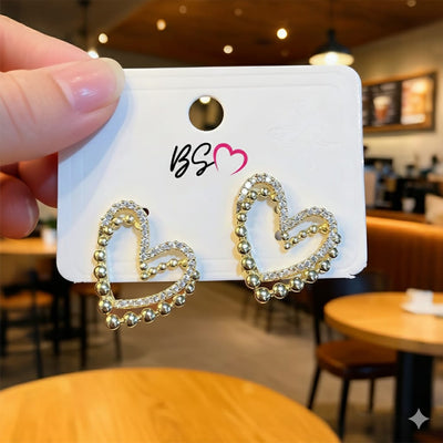 ZJE-164 Heart Shape Double Korean Earrings- Golden