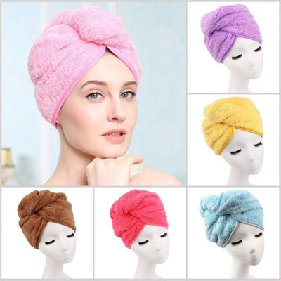 Hair Drying Towel Cap – Quick Dry, Soft & Absorbent Turban Wrap For Women | Anti-Frizz Hair Wrap Towel For Bathroom & Salon Use (Random Color) | Pack Of 1