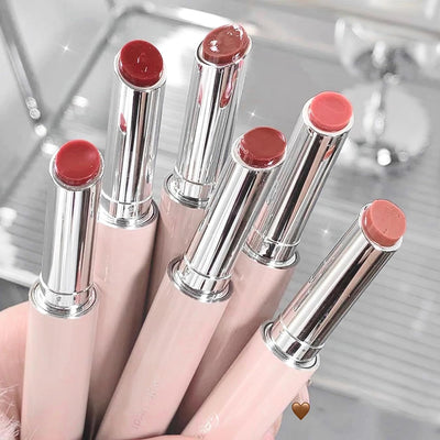 Velvety Texture Lipstick Glossy Lipstick Long Lasting Moisturizing Tinted Lip Balm, Plumping Water Lip Glaze Slim Design (Random Color) - Pack Of 12