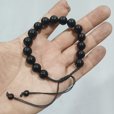 Natural Black Aqeeq Stone Bracelet - Genuine Onyx Gemstone Beaded Wristband Elegant Handcrafted Jewelry For Men And Women Fashion Accessory - Adjustable