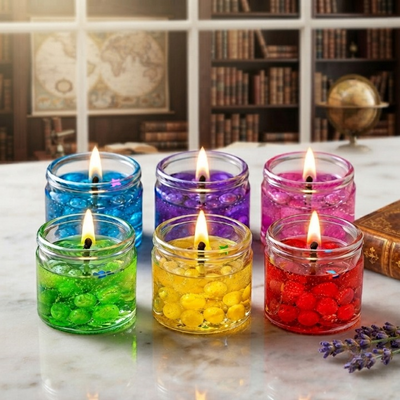 Pack Of 6 - Home Decoration Seashell Jell Glass Candles Tea Light Candles In Glass Holder - Decorative Candle Designed For Home Ambiance (Multi Color)