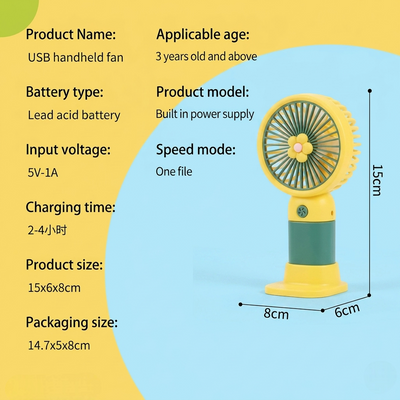 Portable Mini Rechargeable Fan With Desktop Stand, USB Charging Cable & Premium Box (Random Color)