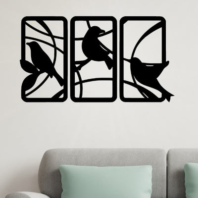 Handcrafted Wooden Sparrow Wall Decor – Nature-Inspired 3 Panel Wall Art For Home & Office