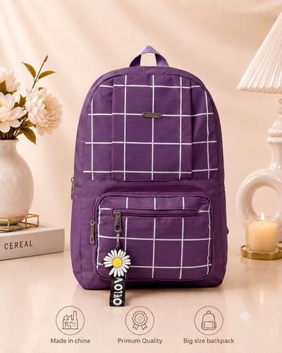 Premium Grid Design Backpack For Students | Lightweight School & College Bag Black