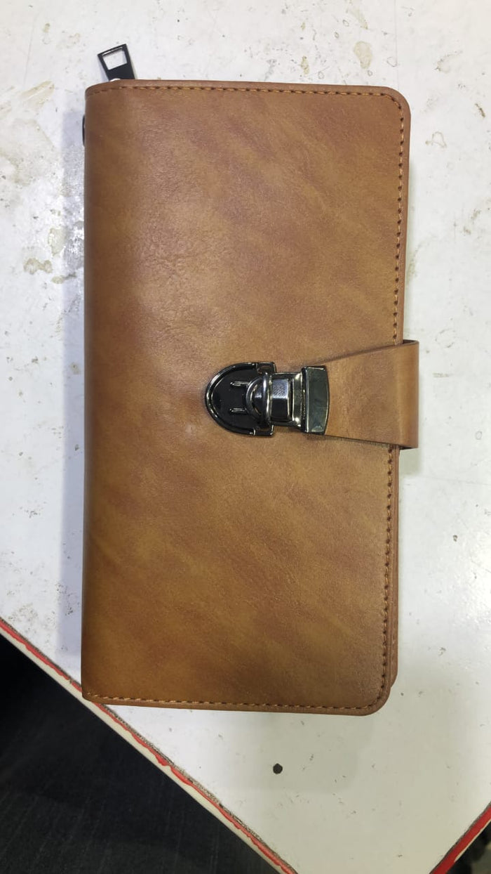 Premium Black Leather Travel Organizer Wallet With Metal Lock Closure