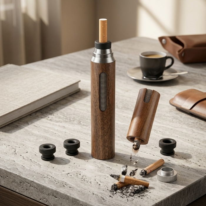 Premium Handheld Ashless Cigarette Holder – Portable Wooden Anti-Ash Car & Desktop Smoking Sleeve Protective Cover