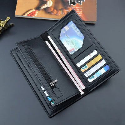 New Design Long Wallet For Men & Women | 12 Card Slots | Half Zip Pocket - Black