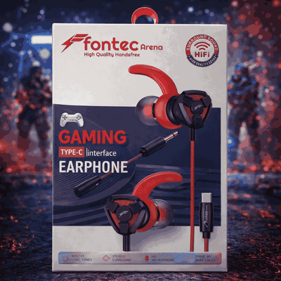Fontec Arena Type-C Gaming Earphones With Detachable Mic – HiFi Stereo Surround Wired Handsfree For Type-C Devices (Random Color)