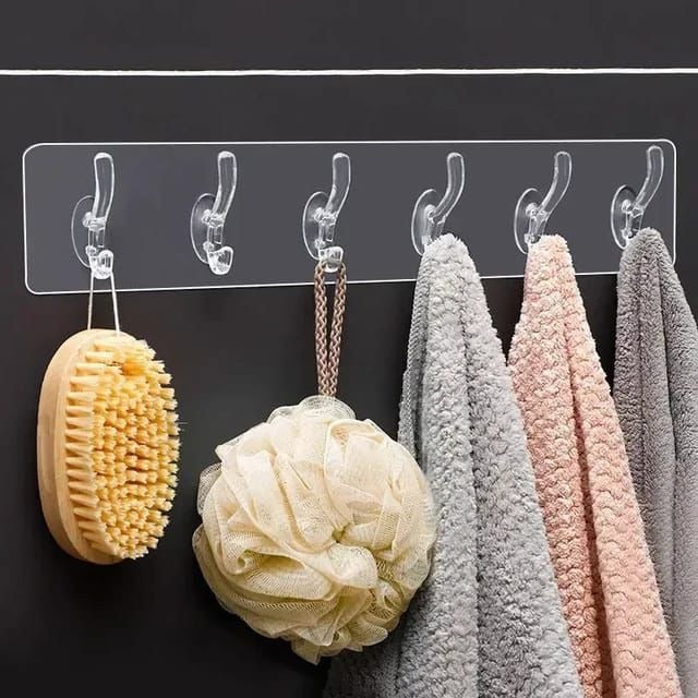 Seamless Heavy Duty Transparent Sticky Hooks Strip | Strong Double-Sided Self Adhesive Wall Hanger | Waterproof Multipurpose Hook For Bathroom & Kitchen (Pack Of 1)