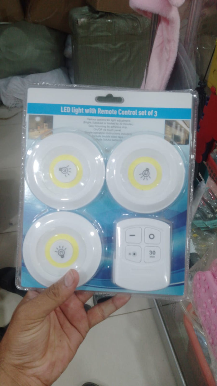 Pack Of 3 LED Remote Control Lights – Tap Lights With Self Adhesive For Cabinet, Wardrobe & Kitchen