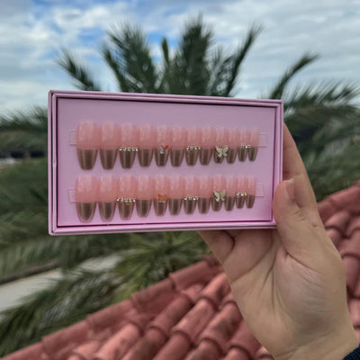 24 Pcs Blush Butterfly Nails (With Glue )
