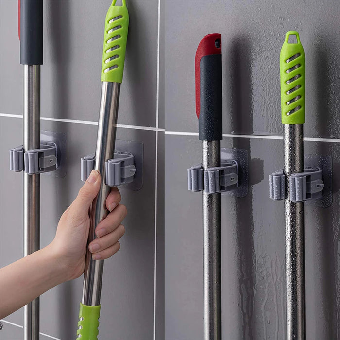 Pack Of 3 Mop And Broom Self Adhesive Holder Wall Mount Magic Hanger Organizer Cleaning Tools Storage Mop Rack (Random Color)