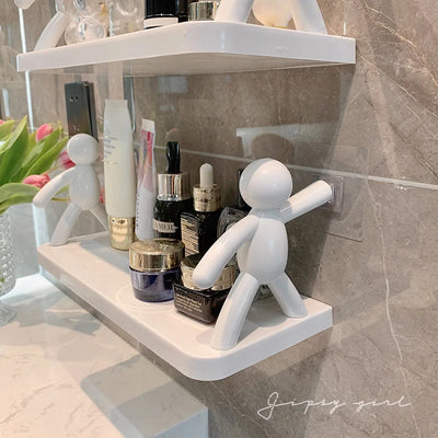 Multifunctional Self Adhesive Creative Character Shelves Bathroom Wall Mounted Shelf | Storage Rack For Bathroom, Kitchen & Room - 1 Pc (White)